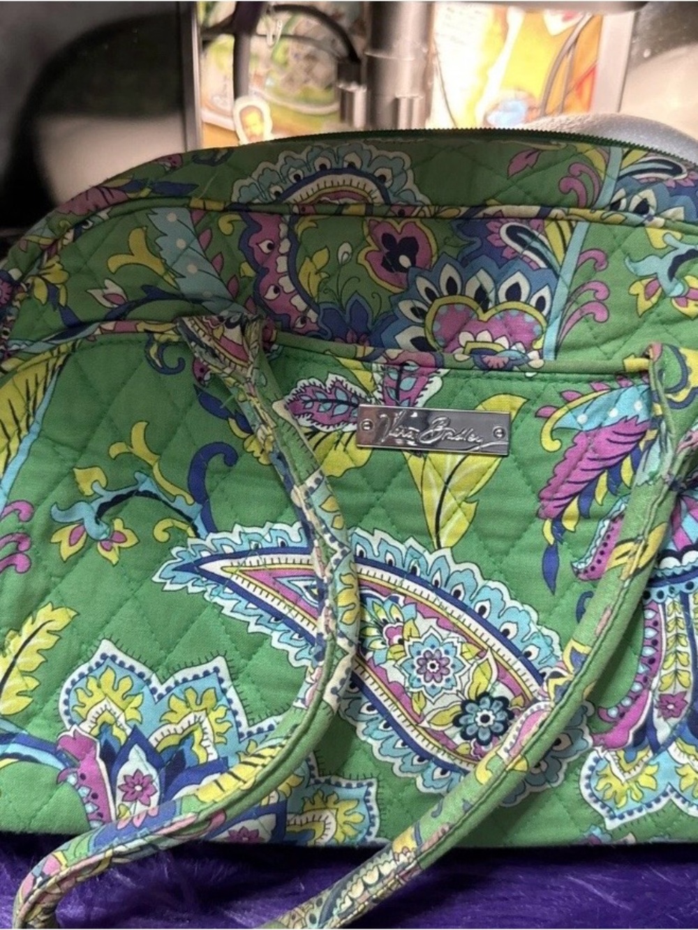 Vera Bradley Emerald Floweral Paisley Bowler Bag/Purse